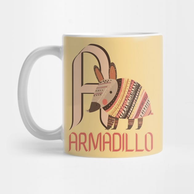 A for Armadillo - Alphabet Animal Letter A - Boho Chic Style by TuncGK